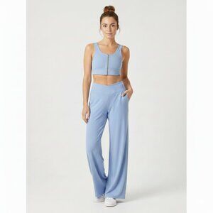 NWT OFFLINE by Aerie Real Me Xtra Set Zip Front Bra Top & Wide Leg Pants Blue S
